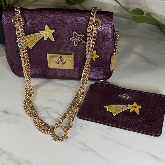 Coach Purple Star-Embellished Clutch and Wristlet